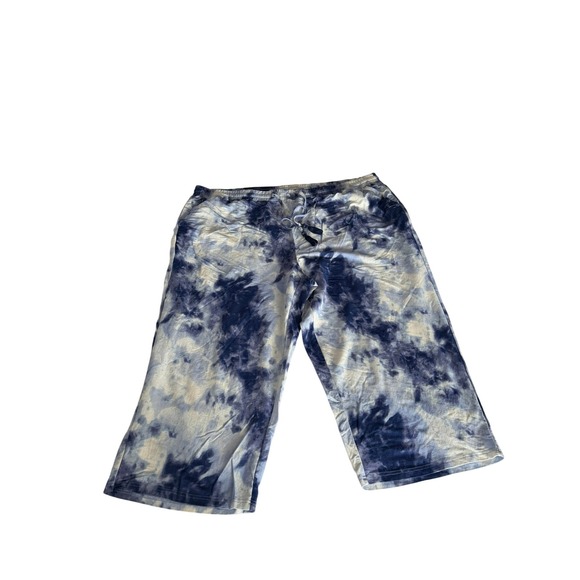 Belle by Kim Gravel Pants - Belle Beach Kim Gravel Blue Tie Dye Wide Leg Crop Pants Tassel Drawstring 3XT